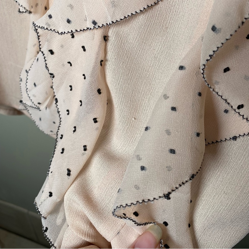 Chico’s Blush Light Pink Black Dotted Ruffle Long Sleeve Button Down Blouse - Picture 9 of 10